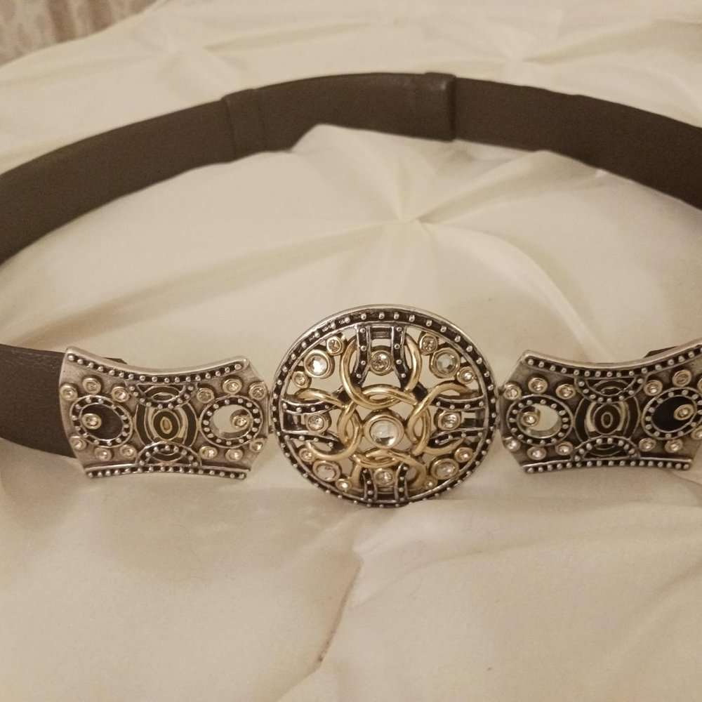 Chico's Genuine Leather Brown ornate clasp  adjustable belt